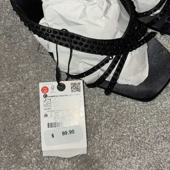 Zara NWT satin effect rhinestone heeled sandals - Picture 7 of 7